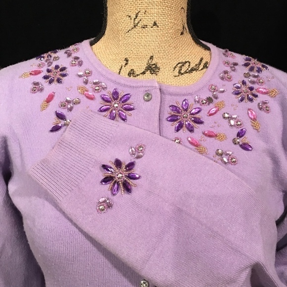 GEORGE Jeweled/Beaded SPRING SUMMER Cardigan, LAVENDER, Women’s Size M - Picture 3 of 10